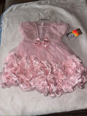 Nanette Baby Pink Rosette Tulle Dress with Satin Bow BNWT 18m